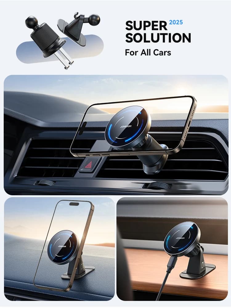 Joyroom Magnetic Car Phone Holder Mount Dashboard &amp; Air Vent Wirelees Charging Phone Holder For iPhone 16 15  14 13 12 JR-ZS502