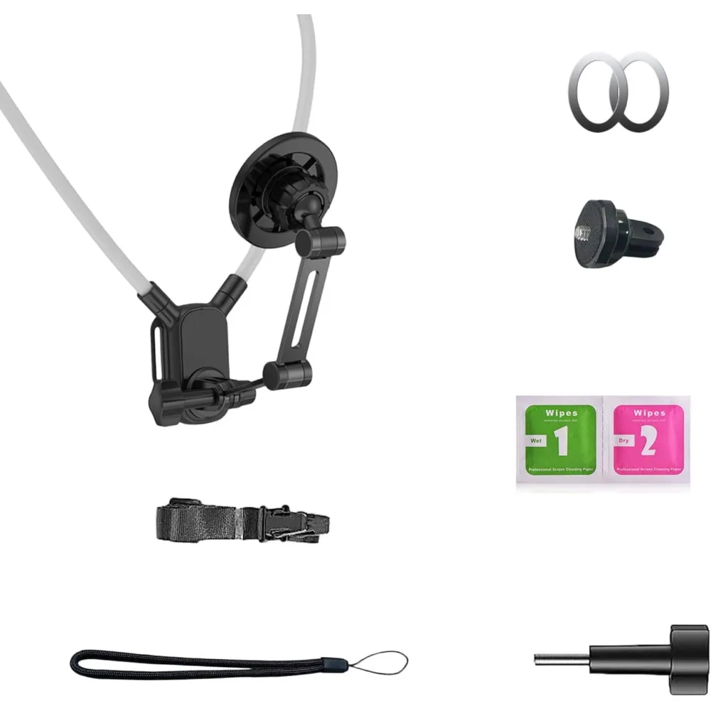 Universal Neck Mount Phone Camera Holder,Magnetic And Clip Compatible With iPhone 12-16 series (MagSafe)/Android phones, GoPro, DJI Action, Insta360 ，360° Rotation Hands-Free For Video Live