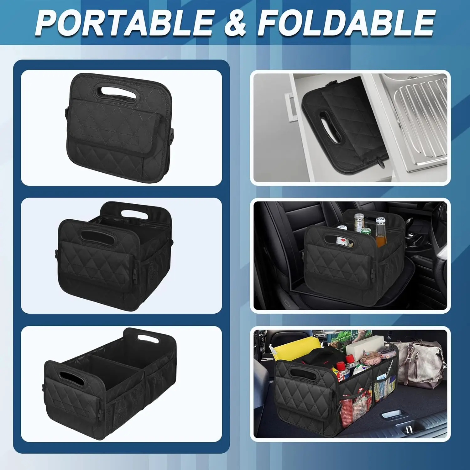 Car Trunk Organizer for SUV, Car Storage with 6 Pocket, Car Accessories for Women/Men 50L Waterproof Trunk Organizer