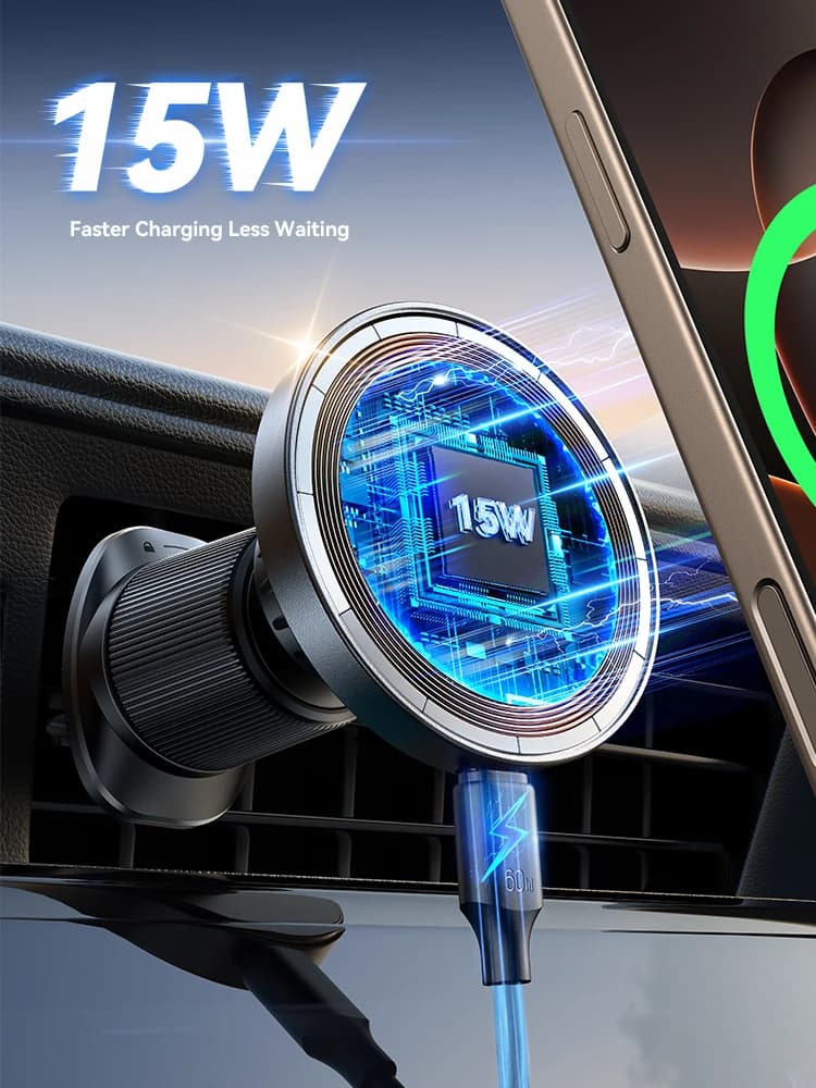 Joyroom Magnetic Car Phone Holder Mount Dashboard &amp; Air Vent Wirelees Charging Phone Holder For iPhone 16 15  14 13 12 JR-ZS502