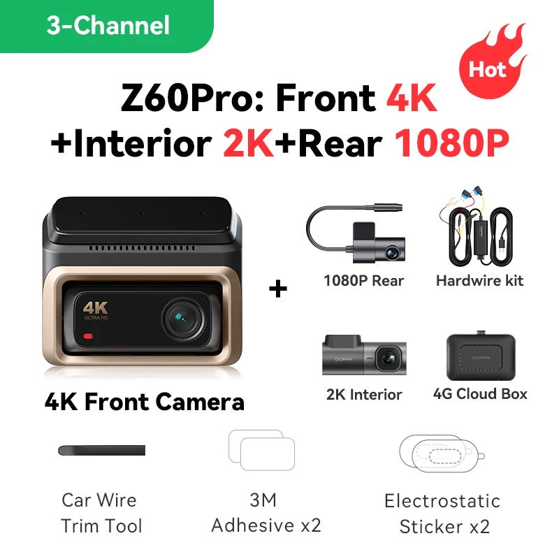 DDPAI 4K Dash Cam Z60 Pro HDR Support Front and Rear Interior Car Camera SONY STARVIS2 678 Sensor 5GHz Wi-Fi GPS ADAS 4G Car DVR