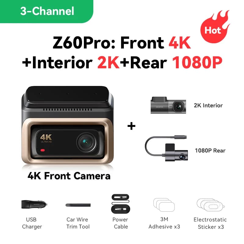 DDPAI 4K Dash Cam Z60 Pro HDR Support Front and Rear Interior Car Camera SONY STARVIS2 678 Sensor 5GHz Wi-Fi GPS ADAS 4G Car DVR