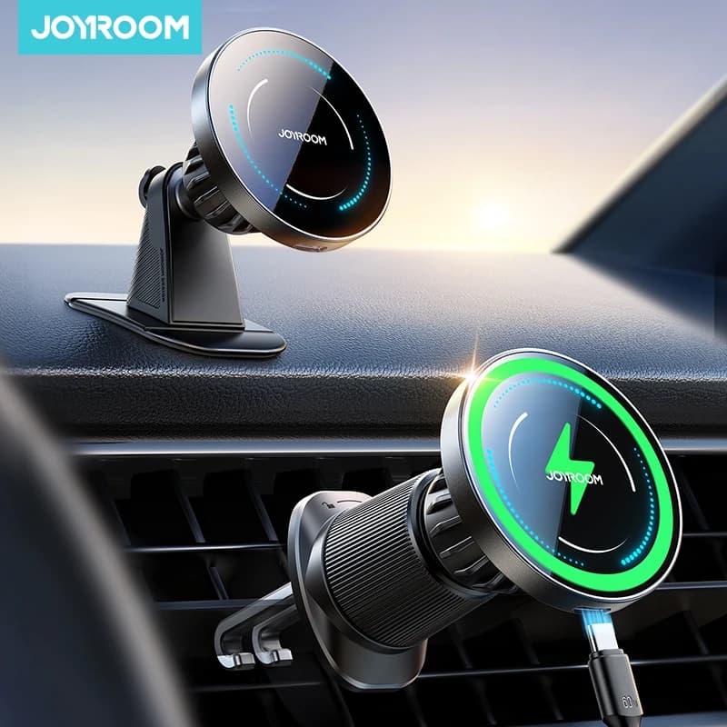 Joyroom Magnetic Car Phone Holder Mount Dashboard &amp; Air Vent Wirelees Charging Phone Holder For iPhone 16 15  14 13 12 JR-ZS502