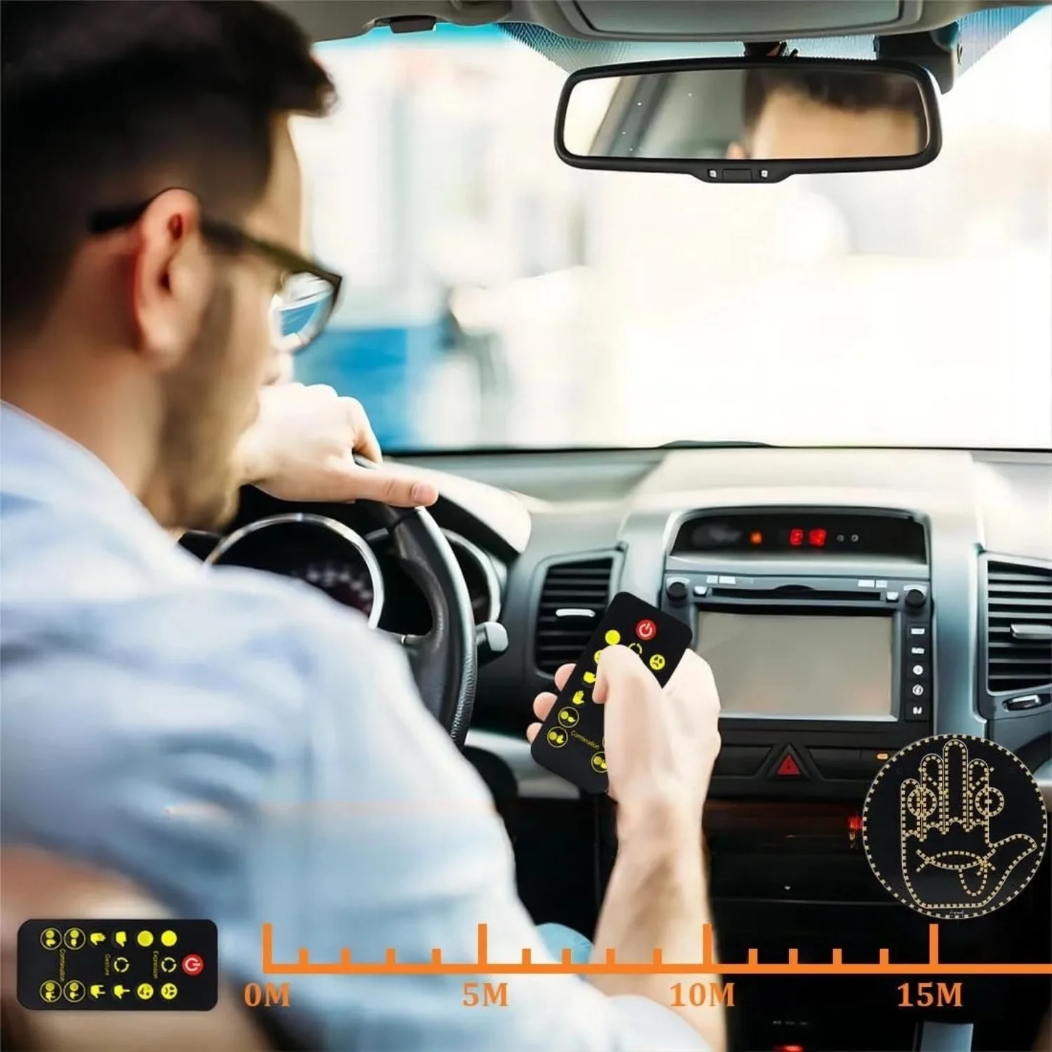 4-Finger &amp; 4-Expression Mode LED Sign Light with Remote Control – Car Rear Window Display for Safety &amp; Fun | Programmable Scrolling Text, Bright LED &amp; Easy Suction Mount | Ideal for Driving, Parties, Sports Events &amp; Roadside Emergencies