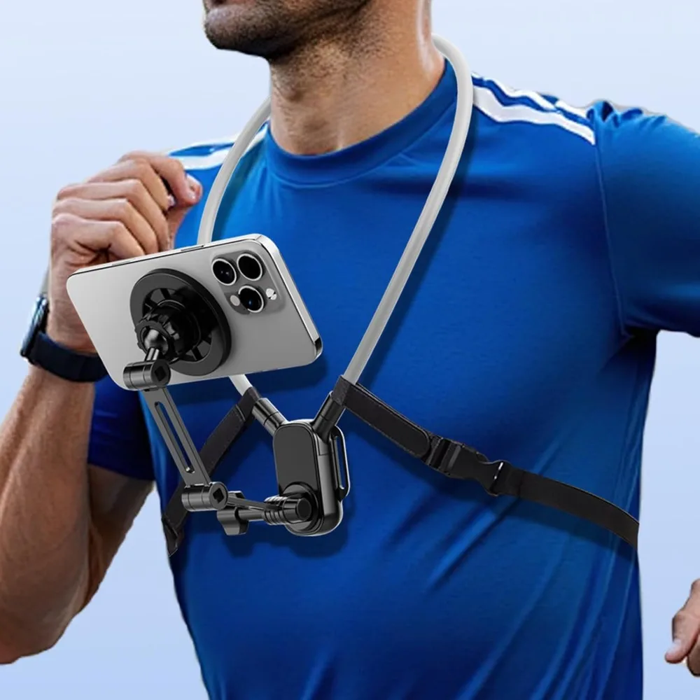 Universal Neck Mount Phone Camera Holder,Magnetic And Clip Compatible With iPhone 12-16 series (MagSafe)/Android phones, GoPro, DJI Action, Insta360 ，360° Rotation Hands-Free For Video Live