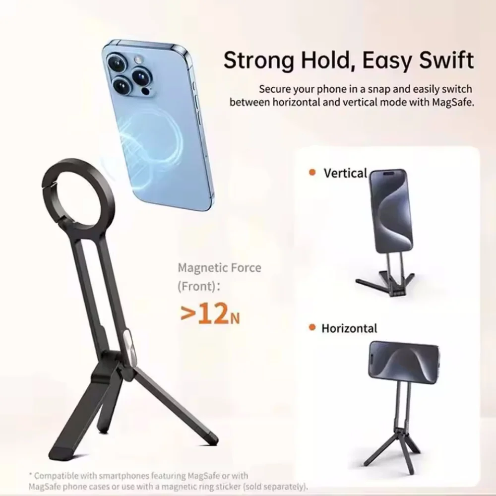 Foldable Phone Tripod Carabiner-Mounted For iPhone 16 15 14 Portable Dual-sided Magnetic Tripod Desk Mount Phone Handle Holder