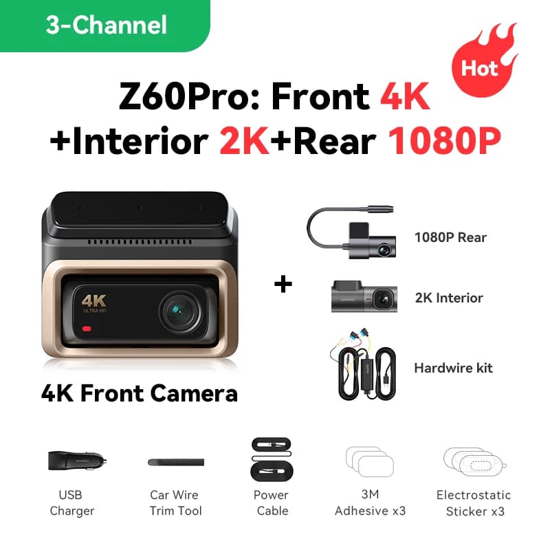 DDPAI 4K Dash Cam Z60 Pro HDR Support Front and Rear Interior Car Camera SONY STARVIS2 678 Sensor 5GHz Wi-Fi GPS ADAS 4G Car DVR