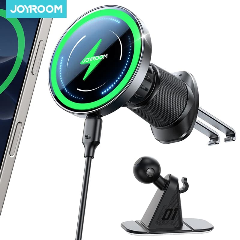Joyroom Magnetic Car Phone Holder Mount Dashboard &amp; Air Vent Wirelees Charging Phone Holder For iPhone 16 15  14 13 12 JR-ZS502