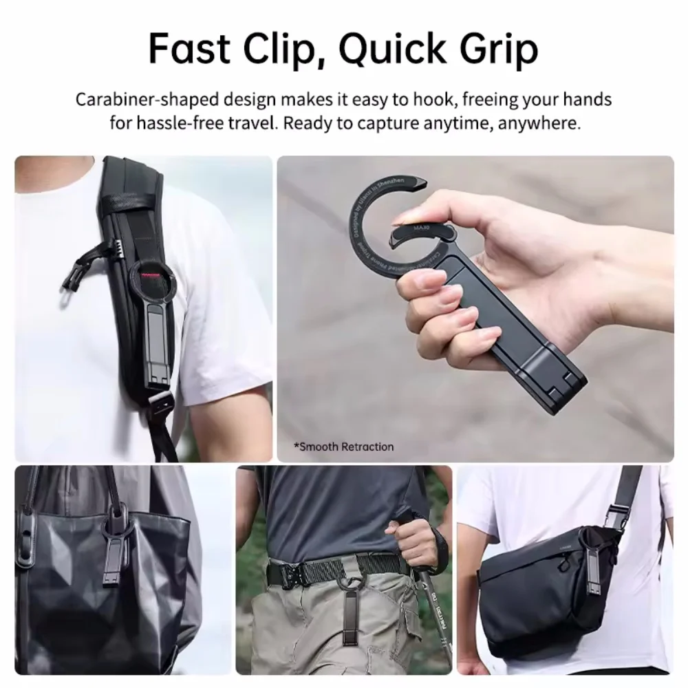 Foldable Phone Tripod Carabiner-Mounted For iPhone 16 15 14 Portable Dual-sided Magnetic Tripod Desk Mount Phone Handle Holder