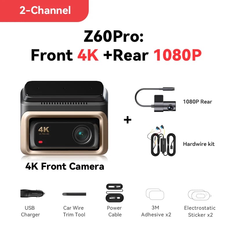 DDPAI 4K Dash Cam Z60 Pro HDR Support Front and Rear Interior Car Camera SONY STARVIS2 678 Sensor 5GHz Wi-Fi GPS ADAS 4G Car DVR