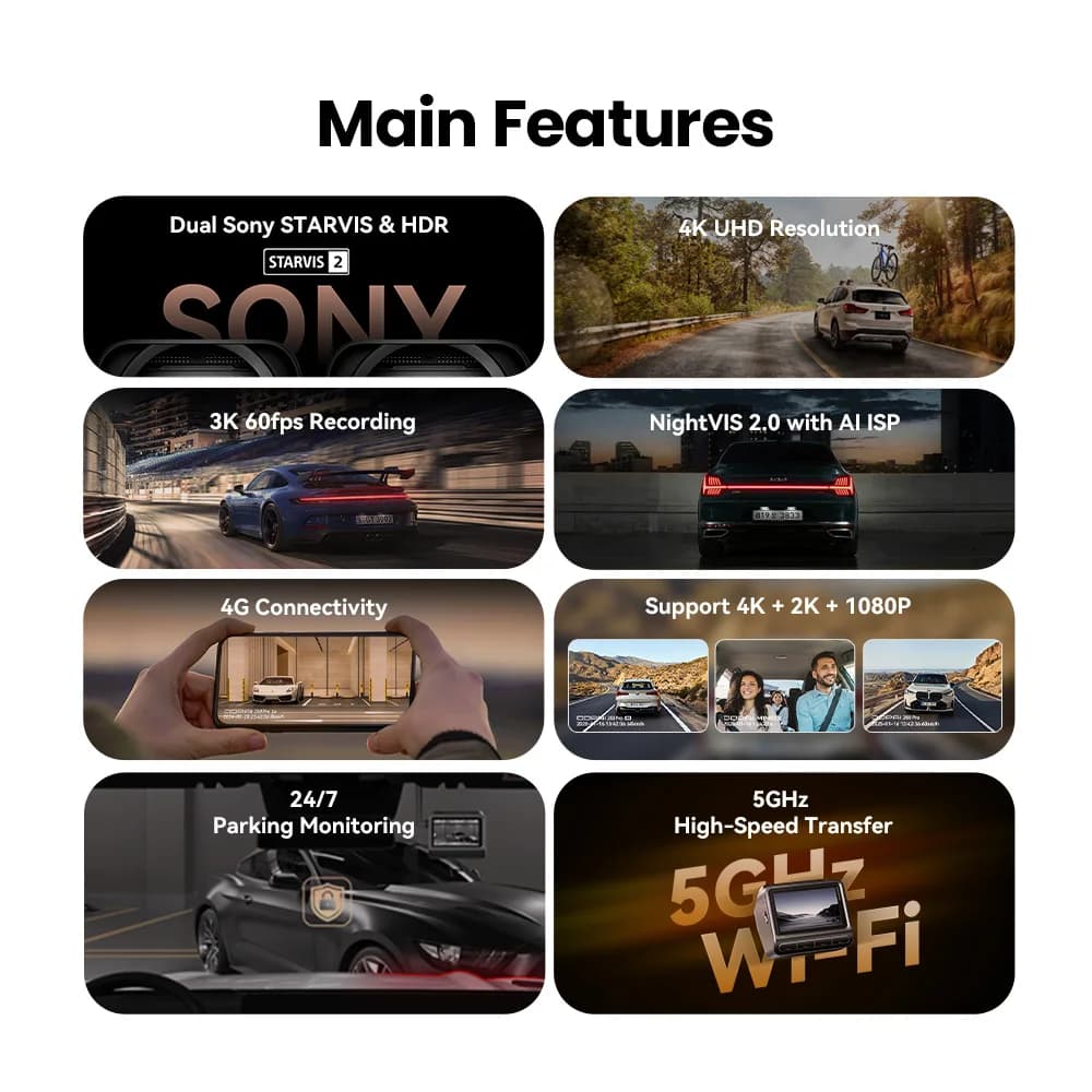 DDPAI 4K Dash Cam Z60 Pro HDR Support Front and Rear Interior Car Camera SONY STARVIS2 678 Sensor 5GHz Wi-Fi GPS ADAS 4G Car DVR