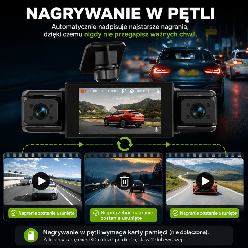 Podofo 1080P 4-kanałowa kamera-samochodowa nocna pętla-nagrywania detekcja-ruchu 🚗