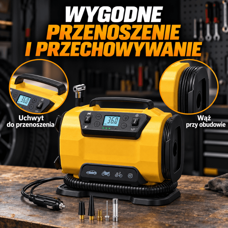 Kompresor samochodowy 12 V / 230 V z manometrem – do opon i materacy