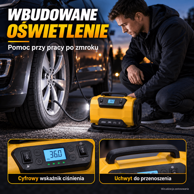 Kompresor samochodowy 12 V / 230 V z manometrem – do opon i materacy