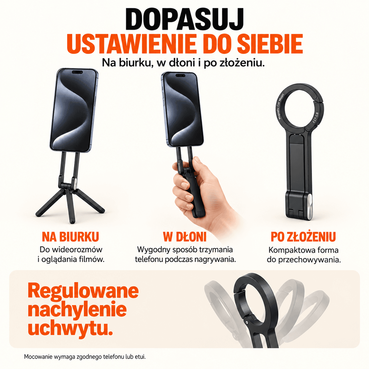 Statyw magnetyczny do telefonu RT-777 – składany, z karabińczykiem