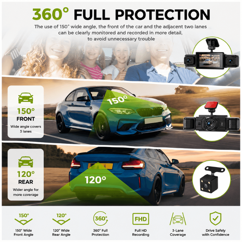Podofo 1080P 4-kanałowa kamera-samochodowa nocna pętla-nagrywania detekcja-ruchu 🚗