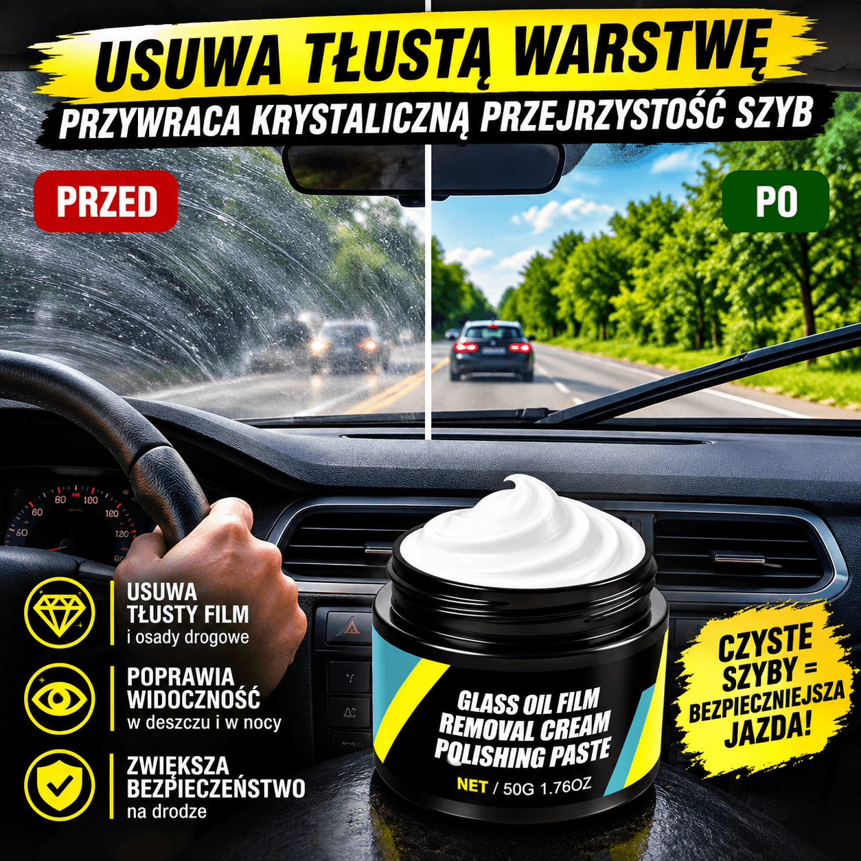 Pasta do czyszczenia szyb samochodowych – do usuwania tłustego filmu